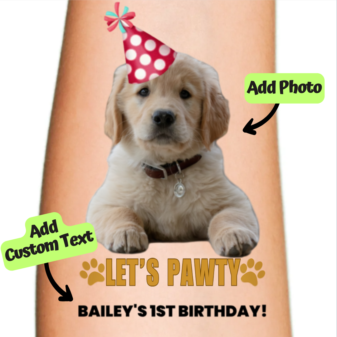 Let's Pawty! Custom Dog Birthday Tattoo