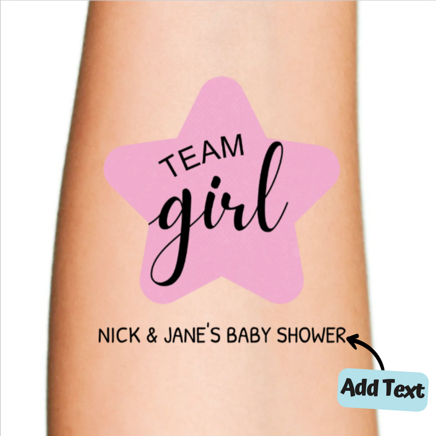 Team Girl Pink Star Temporary Tattoo